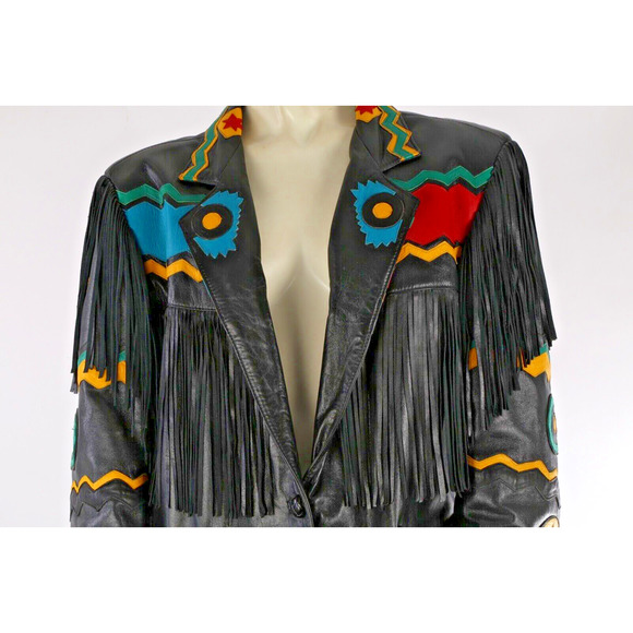 Vintage Gerunimu Leather Fringe Native American Indian Chief Blazer Jacket L - Picture 5 of 16
